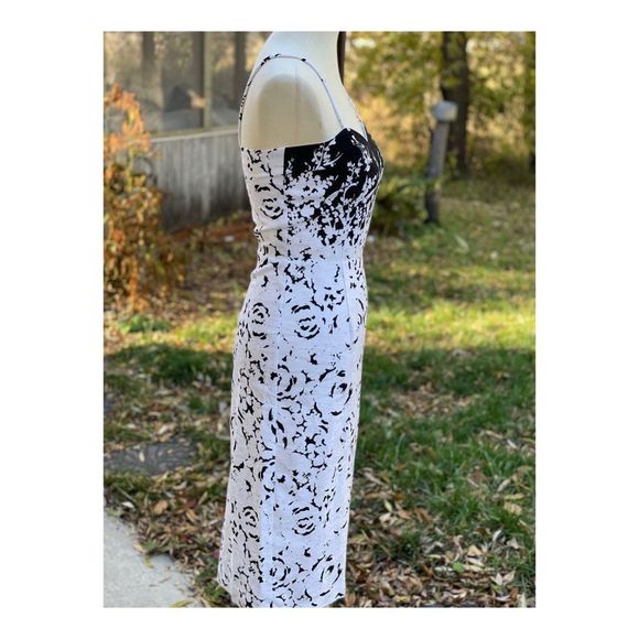 Vintage 1980s Wiggle Dress Set Bolero Black White Abstract New Wave Sz S Cotton - Picture 8 of 16